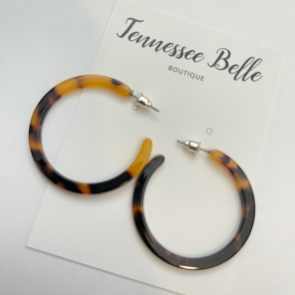Dark Tortoise Shell Large Circle Stud Hoop